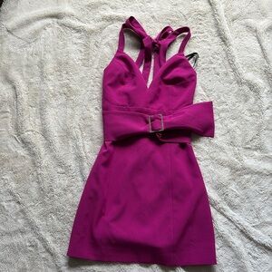 Bebe Magenta Mini Dress with Rhinestone Belt | Size 2 | Statement Party Look